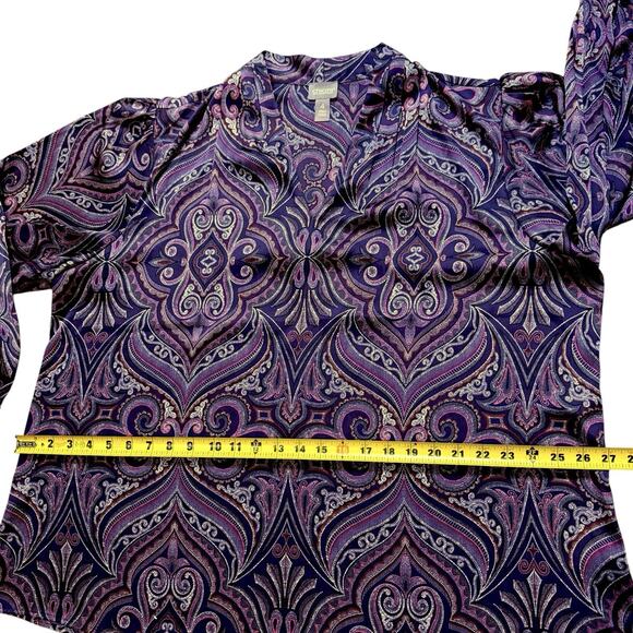 Chico’s Womens Plus Long Sleeve Pleat Scroll Satin Blouse Purple Lotus Petal XXL - Picture 6 of 15